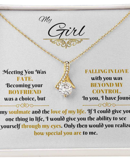 yellow gold alluring beauty necklace in a soft box up close