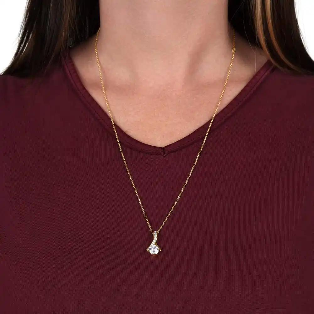 yellow gold alluring beauty necklace on models neck