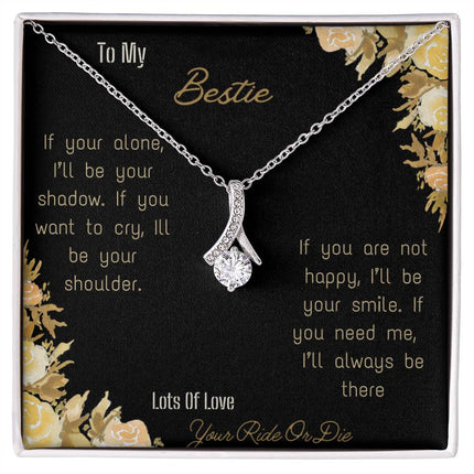 alluring beauty necklace with greeting card to bestie in two tone box in white gold close view