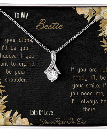 alluring beauty necklace with greeting card to bestie in two tone box in white gold close view