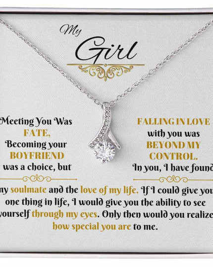 white gold alluring beauty necklace in a soft box up close