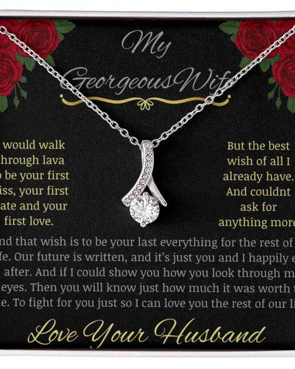 alluring beauty necklace with greeting card to beautiful wife in white gold in two tone box