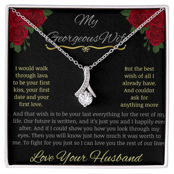 alluring beauty necklace with greeting card to beautiful wife in white gold in two tone box