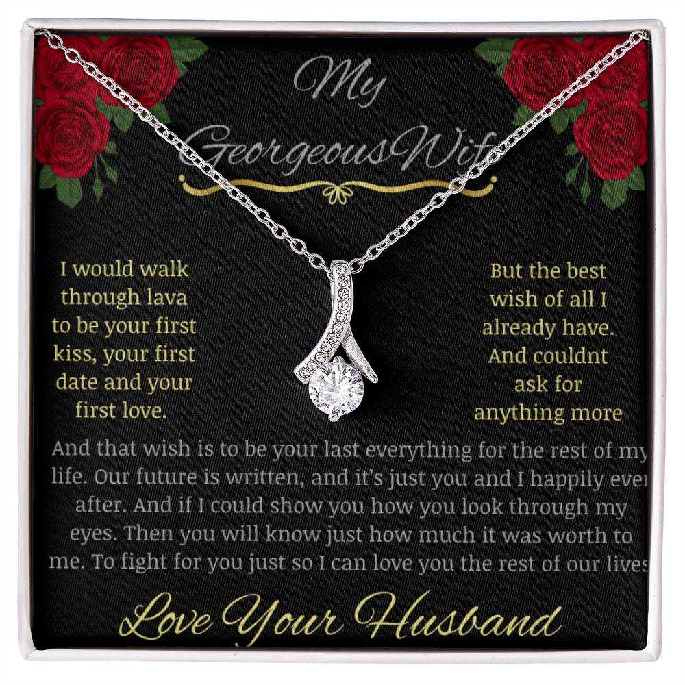 alluring beauty necklace with greeting card to beautiful wife in white gold in two tone box