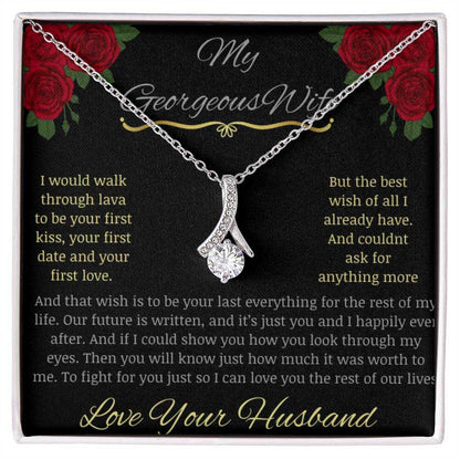 alluring beauty necklace with greeting card to beautiful wife in white gold in two tone box