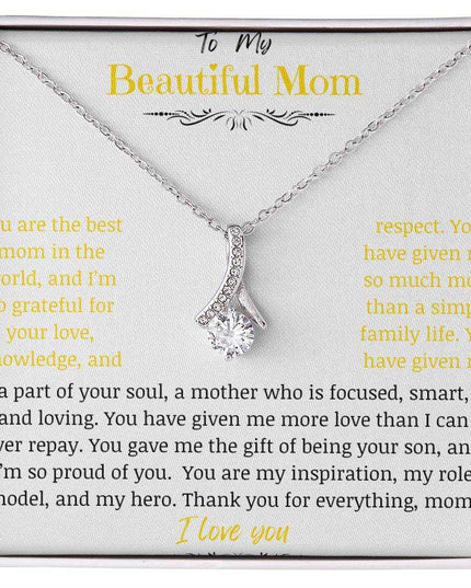 A white gold Alluring Beauty Necklace up close.
