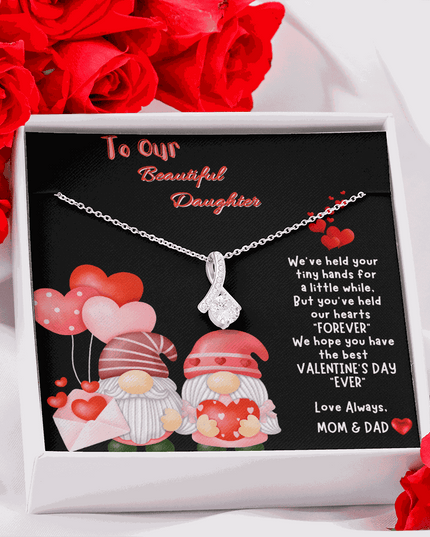 white gold alluring beauty necklace in a soft box with red roses