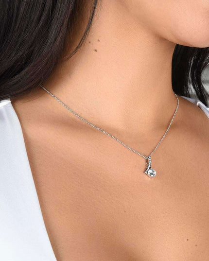 white gold alluring beauty necklace on a model's neck