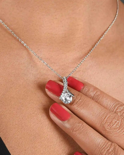 white gold alluring beauty necklace on a models neck