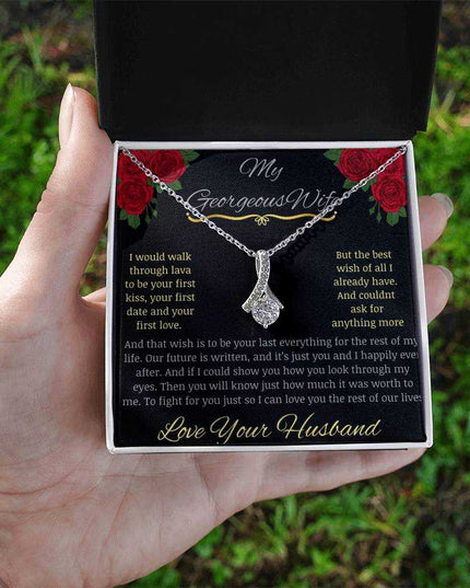 alluring beauty necklace with greeting card to beautiful wife in white gold in two tone box