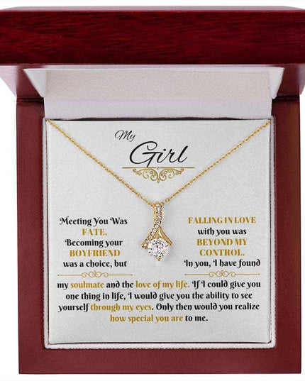 yellow gold alluring beauty necklace in a luxury box up close