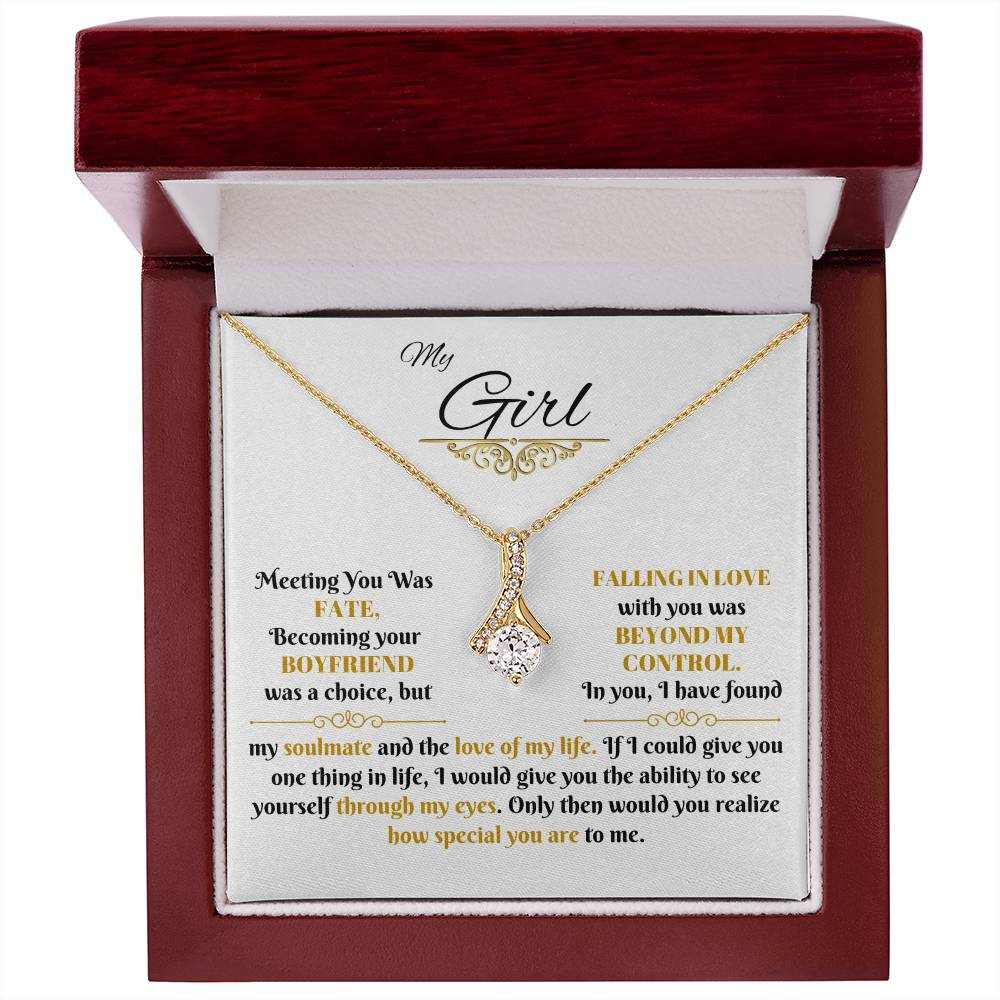 yellow gold alluring beauty necklace in a luxury box up close