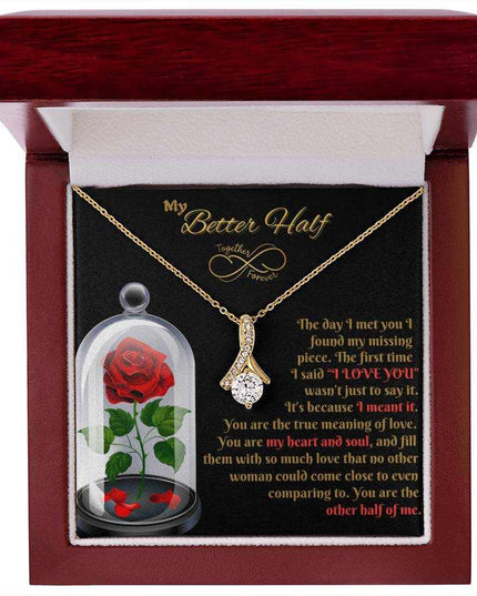 yellow gold alluring beauty necklace in luxury box up close