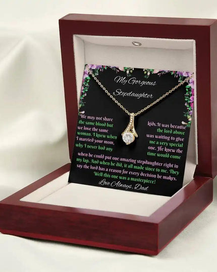 yellow gold alluring beauty necklace in mahogany box angled right