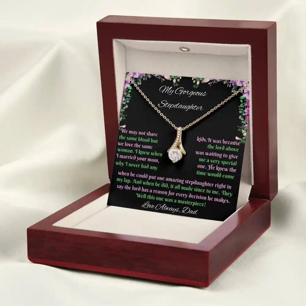 yellow gold alluring beauty necklace in mahogany box angled right