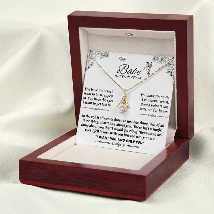 yellow gold alluring beauty necklace in a luxury box angled to the right