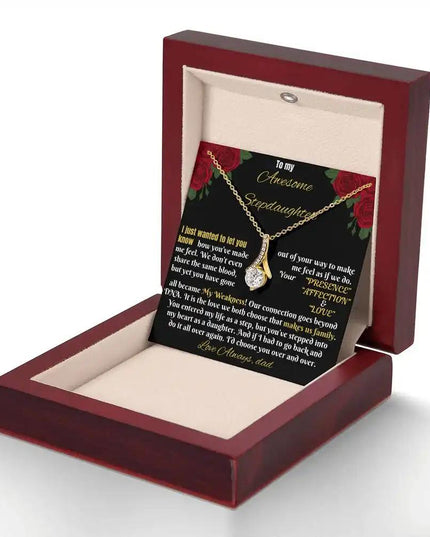 yellow gold alluring beauty necklace in mahogany box angled right