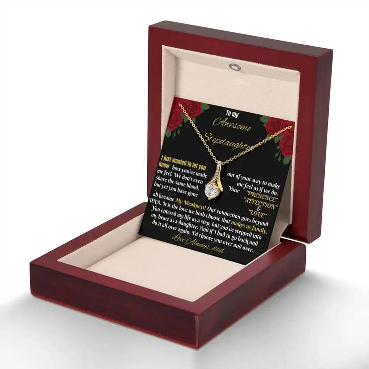 yellow gold alluring beauty necklace in mahogany box angled right