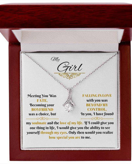 white gold alluring beauty necklace in a luxury box up close