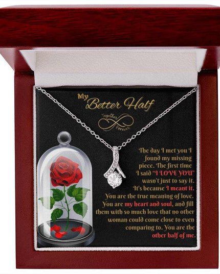 white gold alluring beauty necklace in luxury box up close