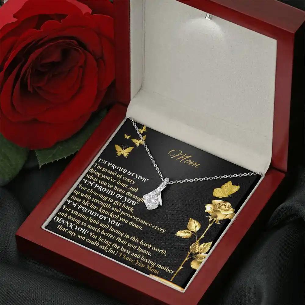 white gold alluring beauty necklace in mahogany box angled right