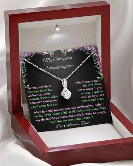 white gold alluring beauty necklace in mahogany box angled left