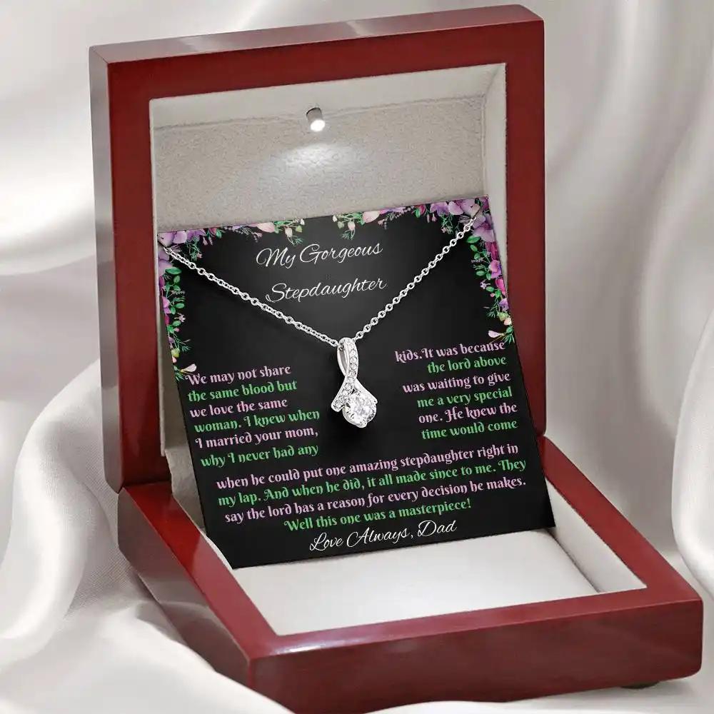 white gold alluring beauty necklace in mahogany box angled left