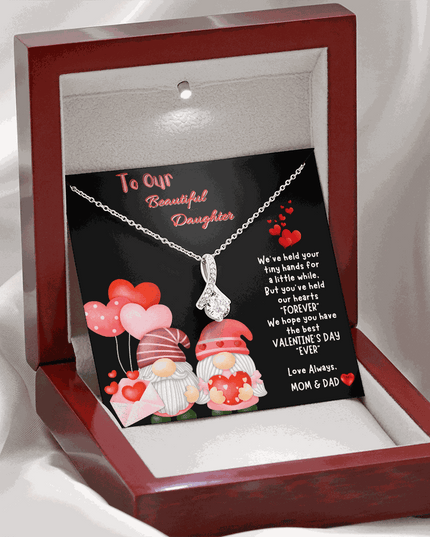 white gold alluring beauty necklace in a luxury box with LED light on