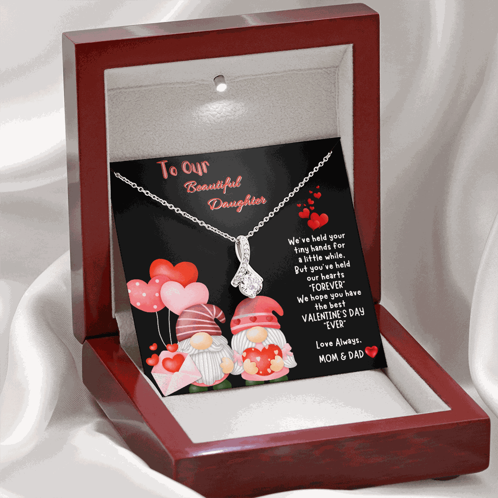 white gold alluring beauty necklace in a luxury box with LED light on