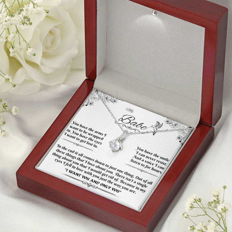 white gold alluring beauty necklace in a luxury box angled to the left