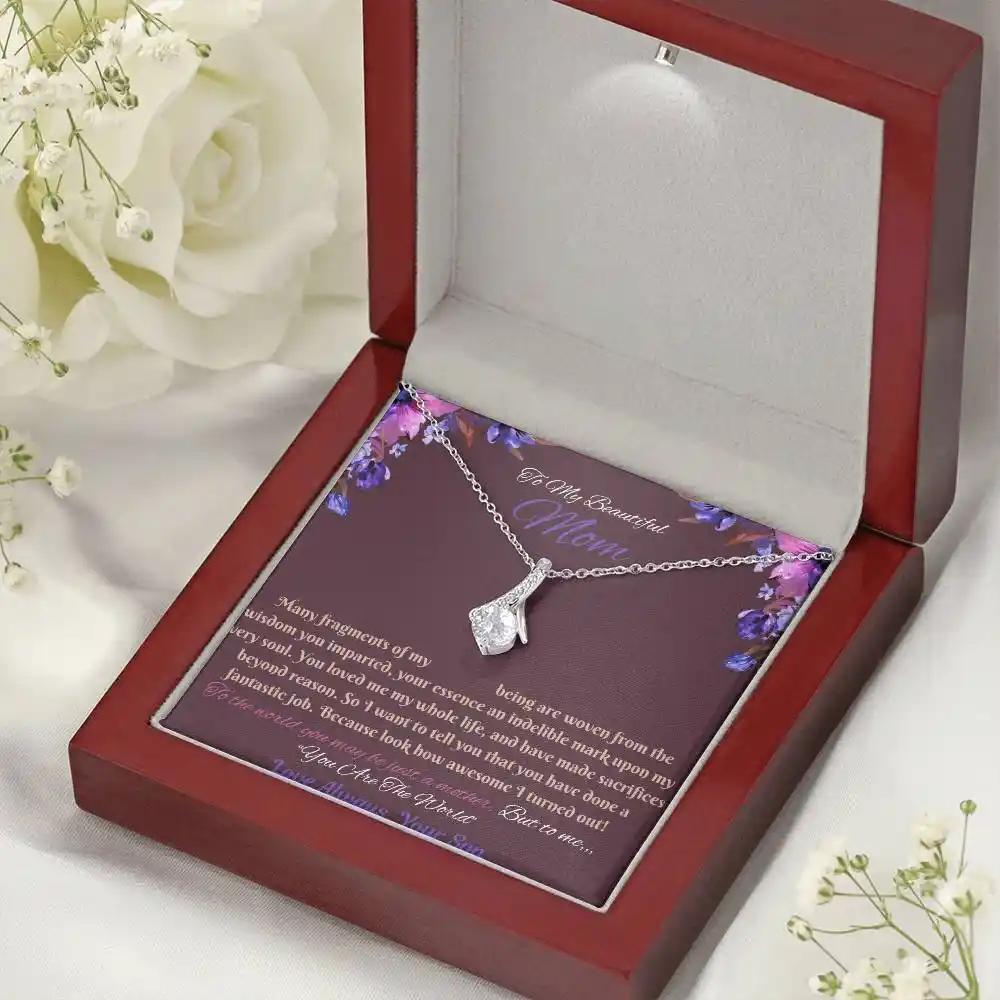 white gold alluring beauty necklace in mahogany box angled right