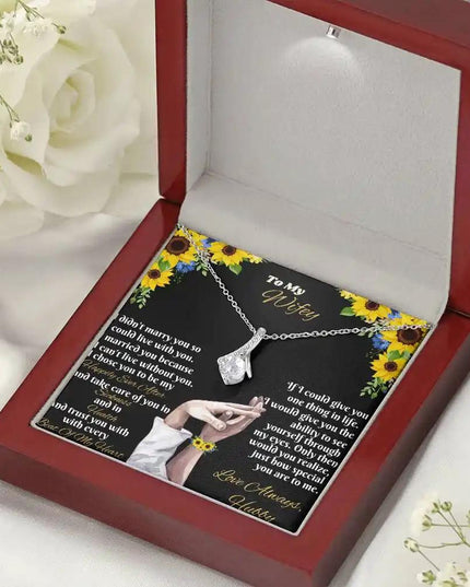 white gold alluring beauty necklace in mahogany box angled right