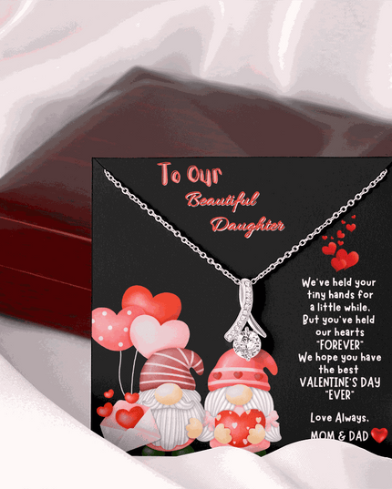 white gold alluring beauty necklace on a message card outside of luxury box