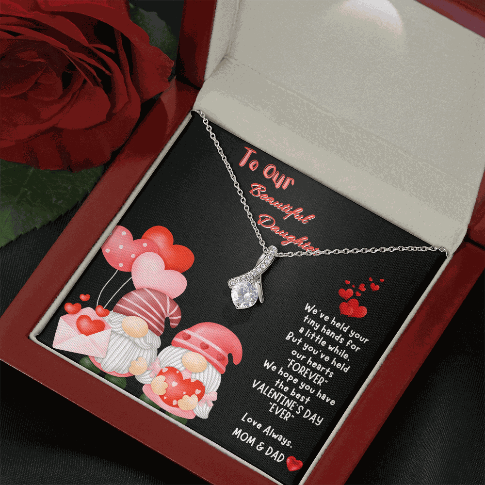 white gold alluring beauty necklace in a luxury box angled right with a rose