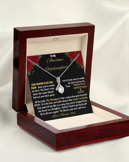 white gold alluring beauty necklace in mahogany box angled left