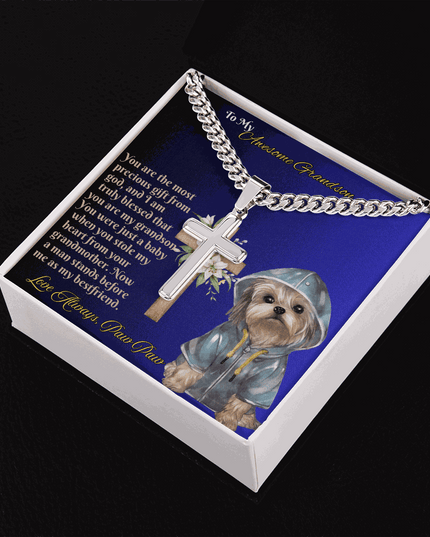 Cuban Link Chain with Personalized Cross for GRANDSON from PAW PAW