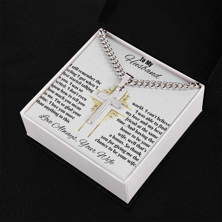 Personalized Cross on Cuban Chain Necklace for Husband