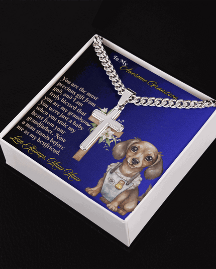 Cuban Link Chain with Personalized Cross for GRANDSON from MAW MAW