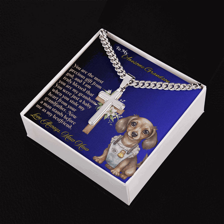 Cuban Link Chain with Personalized Cross for GRANDSON from MAW MAW