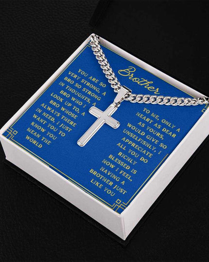 Artisan Cross Personalized Cuban Chain Necklace with polished stainless steel in a two-tone box angle 2