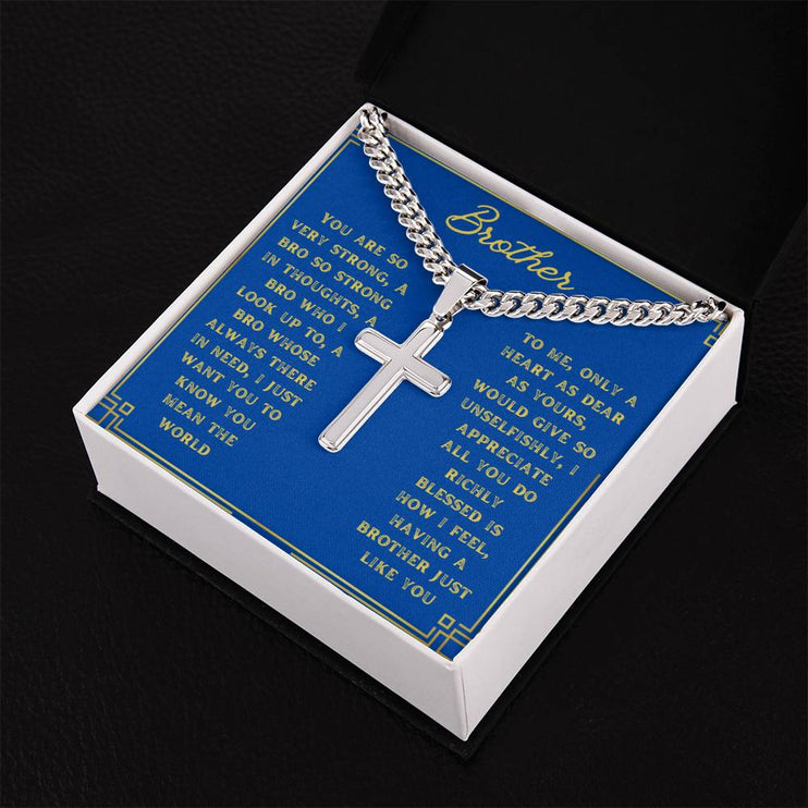Artisan Cross Personalized Cuban Chain Necklace with polished stainless steel in a two-tone box angle 2