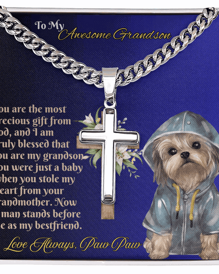 Cuban Link Chain with Personalized Cross for GRANDSON from PAW PAW