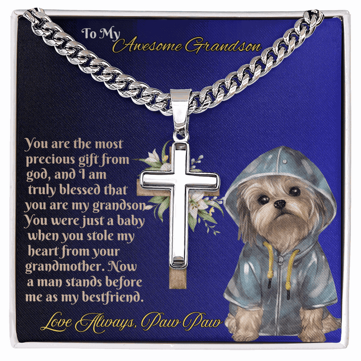 Cuban Link Chain with Personalized Cross for GRANDSON from PAW PAW