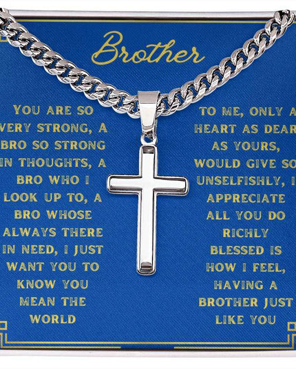 Artisan Cross Personalized Cuban Chain Necklace with polished stainless steel in a two-tone box