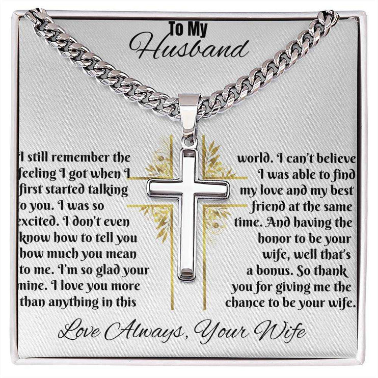 Personalized Cross on Cuban Chain Necklace for Husband