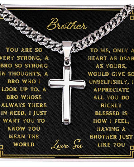 A artisan cross personalized cuban link chain on a to brother greeting card