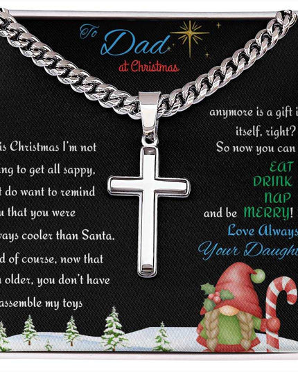 Cuban Link Chain with Personalized Cross in a soft box up close