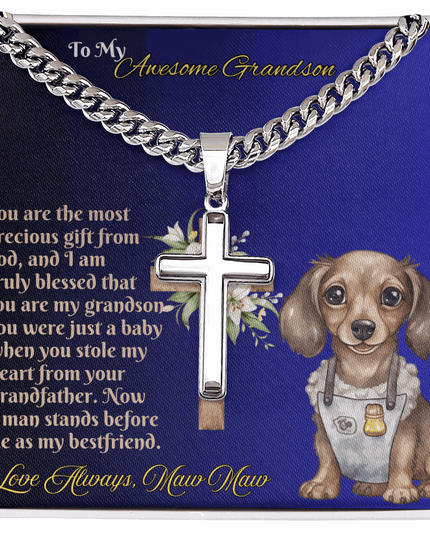 Cuban Link Chain with Personalized Cross for GRANDSON from MAW MAW