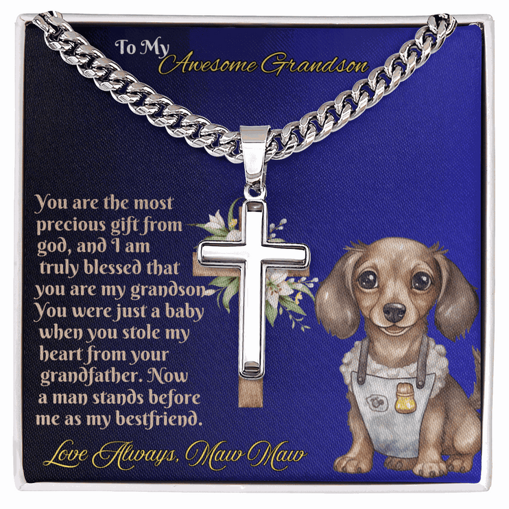 Cuban Link Chain with Personalized Cross for GRANDSON from MAW MAW