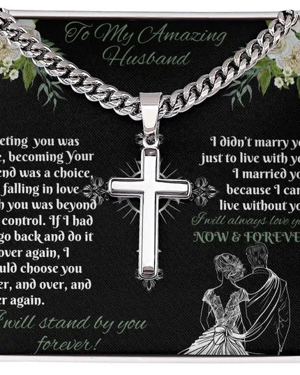 personalized cross on cuban link chain in in soft box